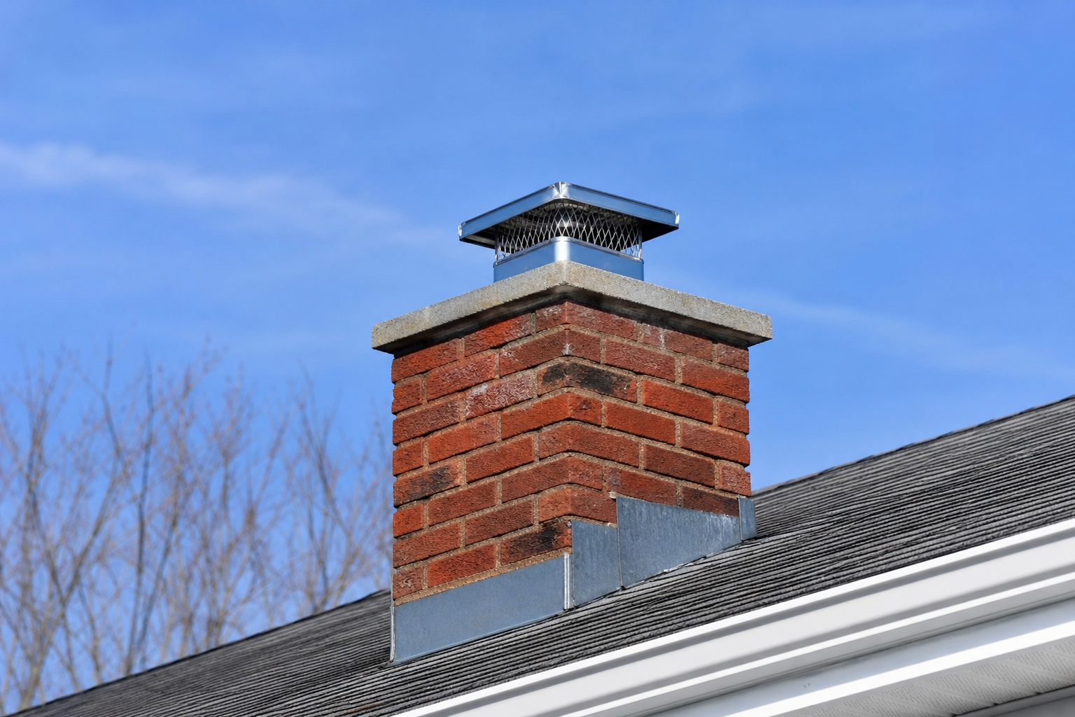 Brick chimney fitted with a new stainless steel chimney cap