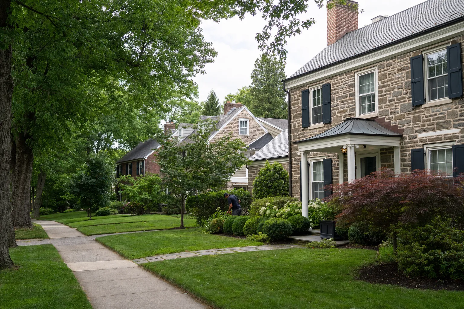 Historic stone homes on the Main Line in Manayunk, PA
